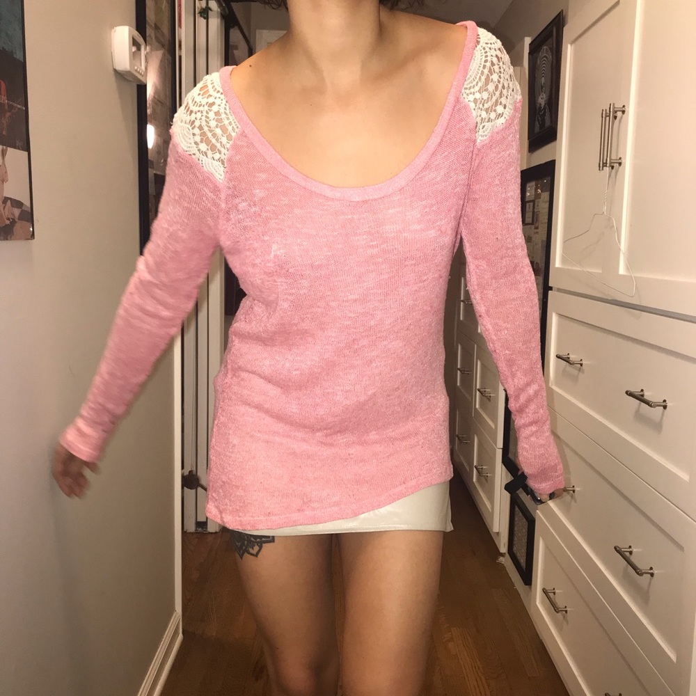 Pink Sweater with Lace Detail